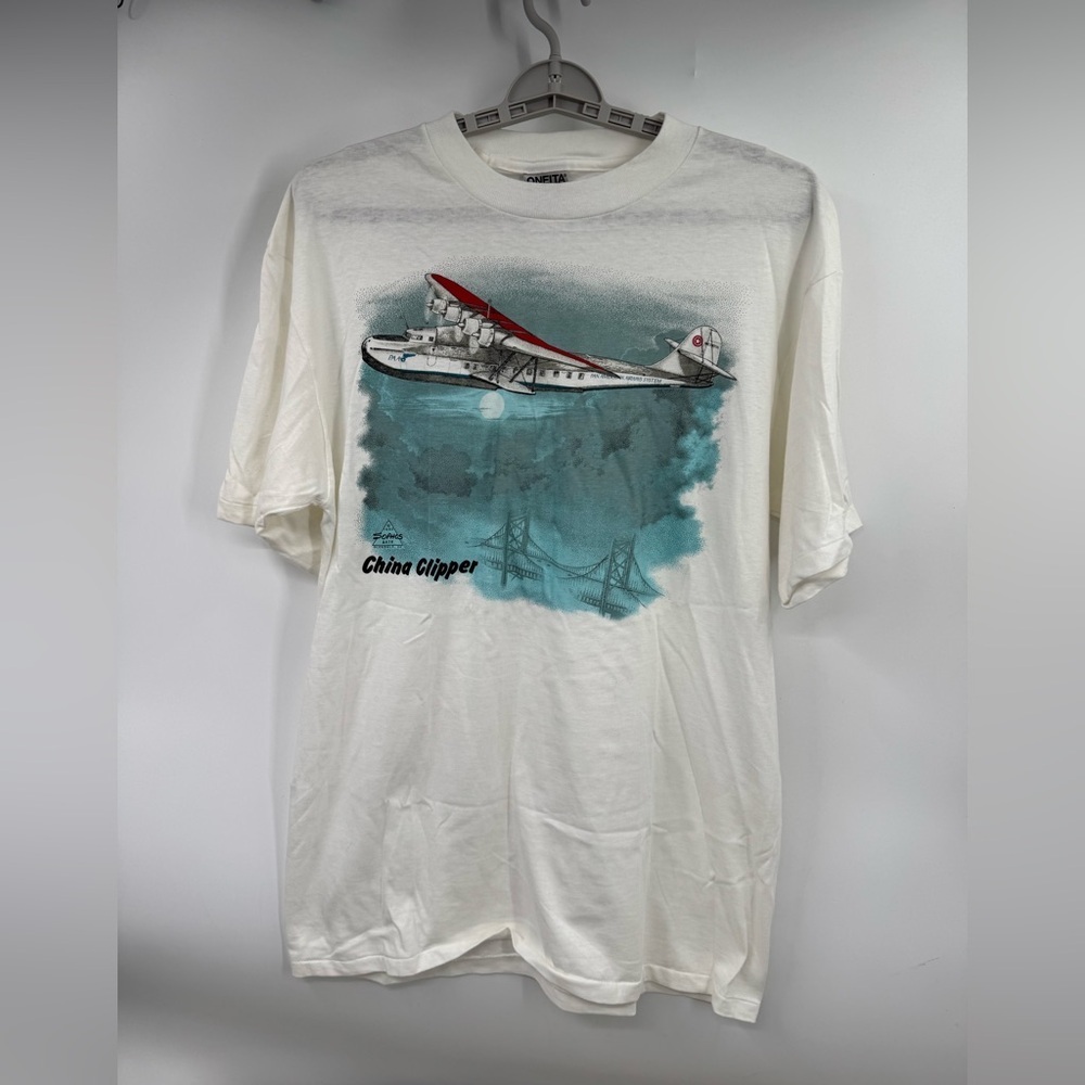 Vintage 1992 Sophos A470 Airplane Graphic T-Shirt Men’s Large White
